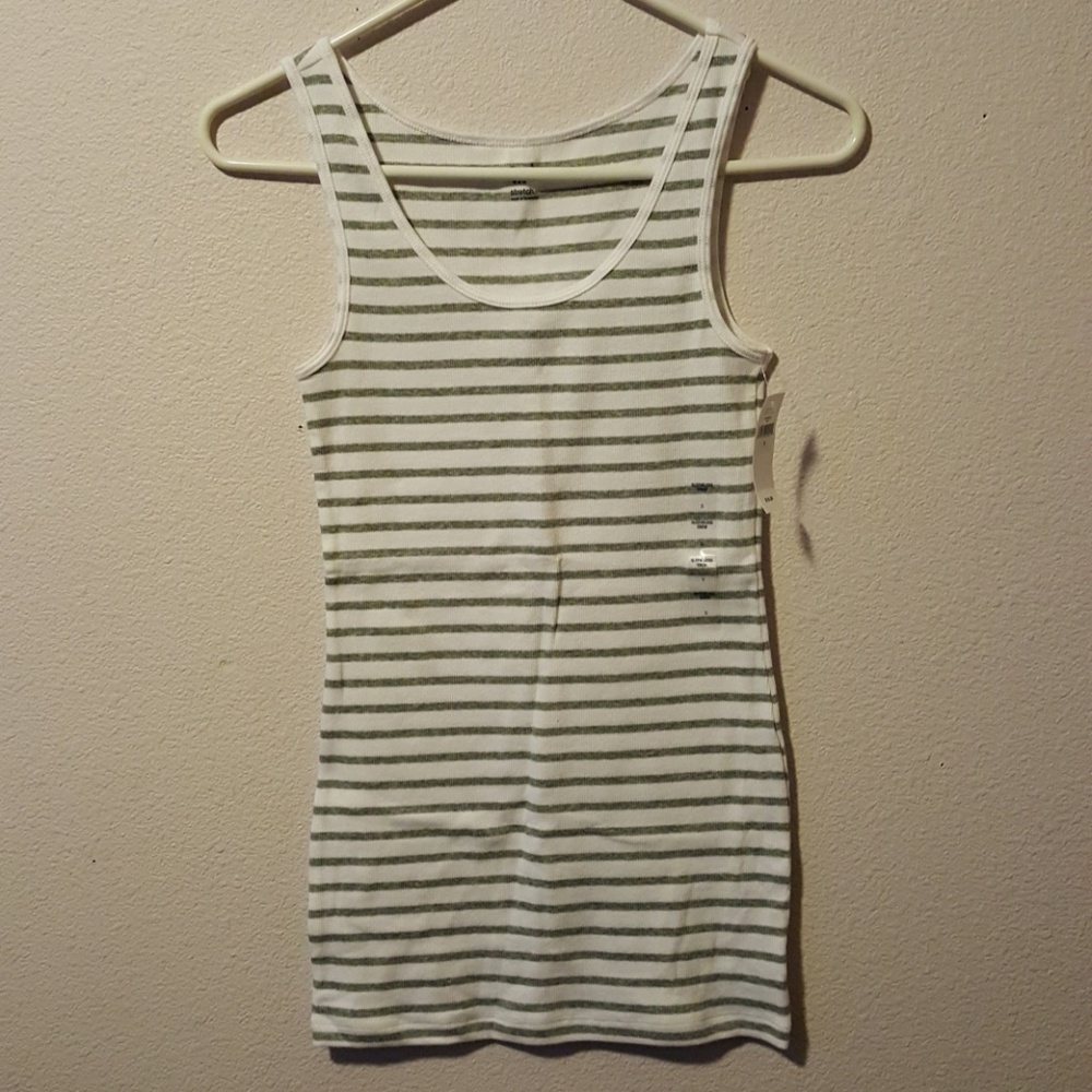 Gap Sleeveless Stretch Crew, White Gray Stripes